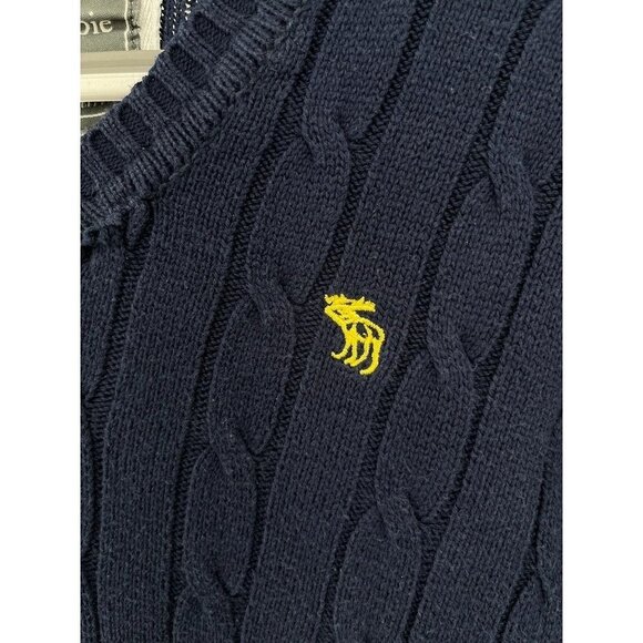 Abercrombie & Fitch V Neck Cable Knit Sweater Navy Blue Size Medium - Picture 3 of 11